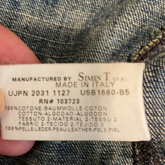 AJ ARMANI JEANS VINTAGE NEVER WORN JEAN JACKET CROPPED WITH LEATHER IN FRONT - Picture 14 of 15